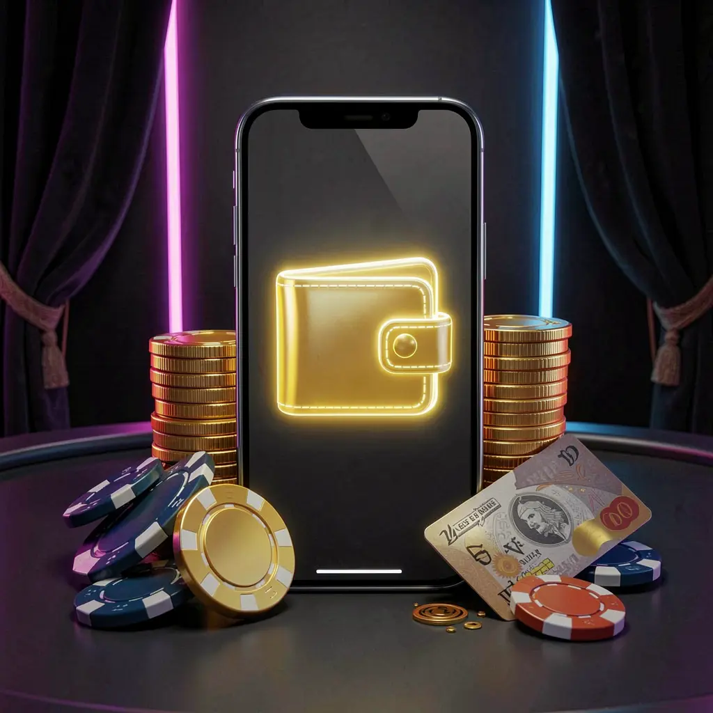 TK868 online casino deposit bonus concept with smartphone screen displaying a glowing wallet icon surrounded by stacks of golden coins, poker chips, and bank cards on a dark luxury background with neon highlights TK868 online casino deposit bonus concept with smartphone screen displaying a glowing wallet icon surrounded by stacks of golden coins, poker chips, and bank cards on a dark luxury background with neon highlights